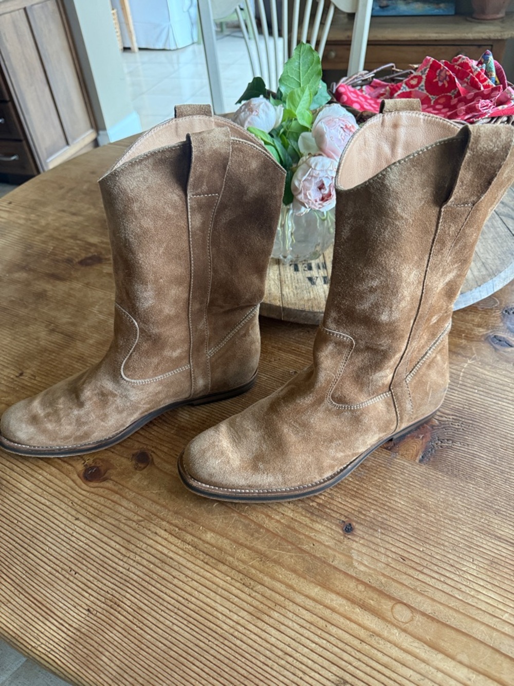 Maison Margiela Tan Suede Western Boots